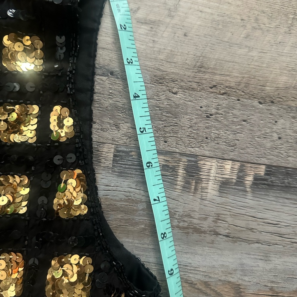 Vintage 1970s RARE 100% Silk Black and Gold Beaded and Sequined Size M Vest - Picture 10 of 10